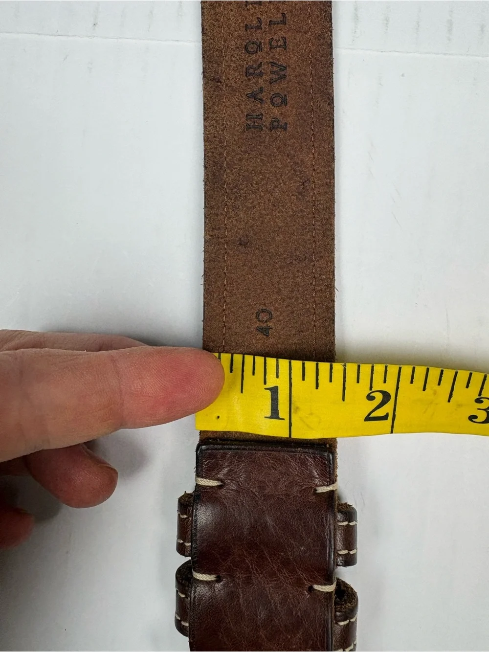 Italian Men Size 40 Belt Brown Leather Solid Brass Silver Tone Buckle Adjustable